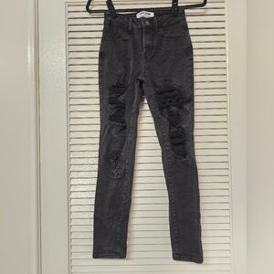 Wax Jean - Distressed Faded Black Skinny Jeans With Pockets